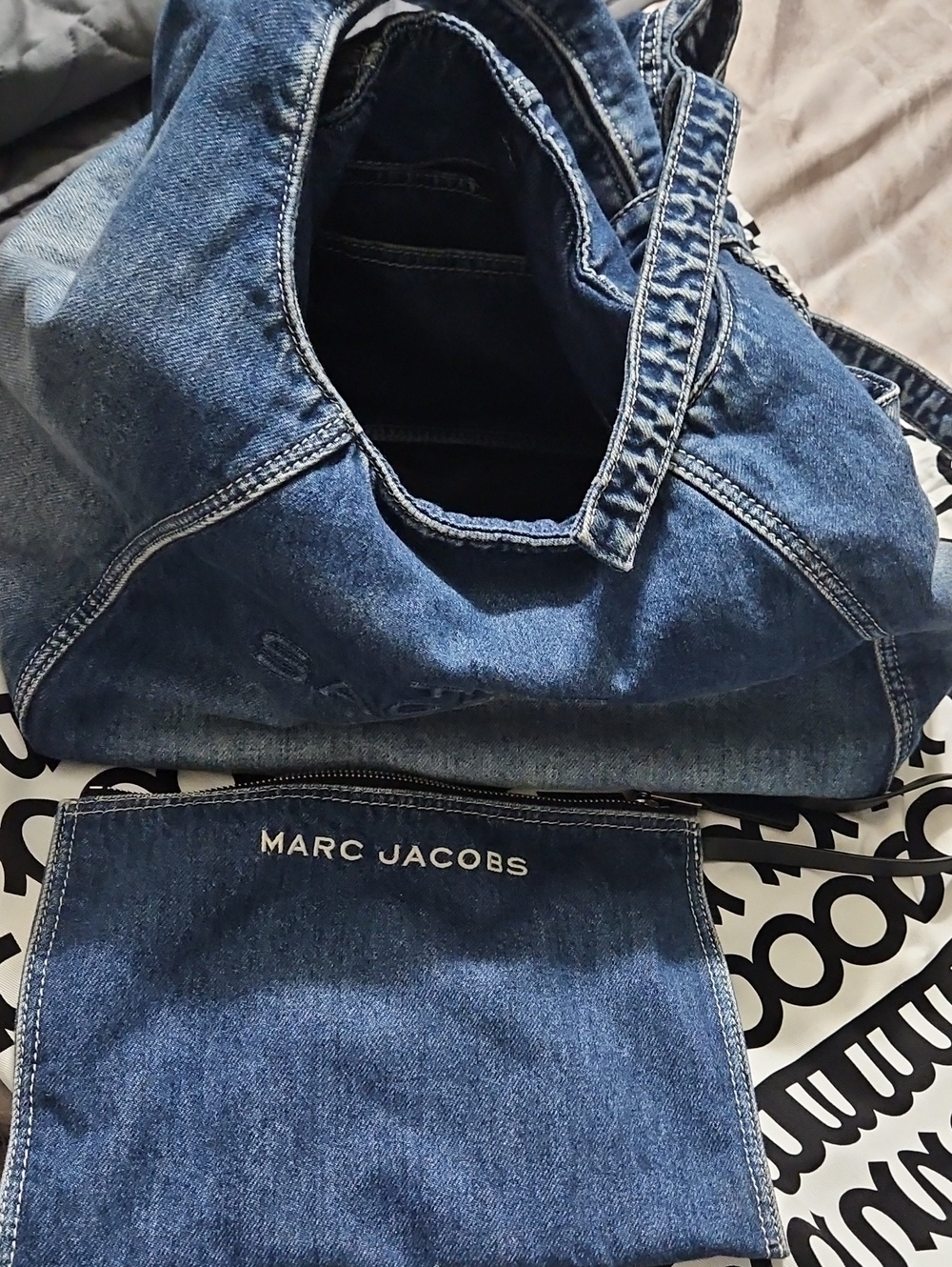 Marc Jacobs Blue Denim Tote with Matching Pouch LARGE SIZE.